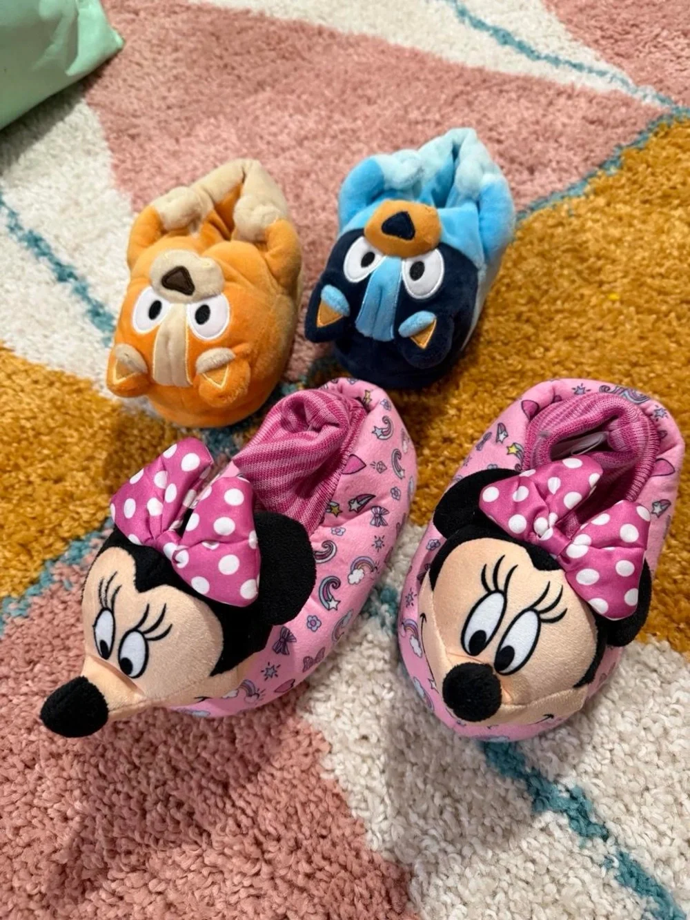Disney Pink Minnie Mouse Plush Slippers with Orange and Blue Animal Buddies